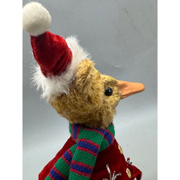 Vtg Duck Christmas Figurine Santa Hat Scarf Red Velvet Jacket Joy Sled 12" READ - Picture 10 of 10